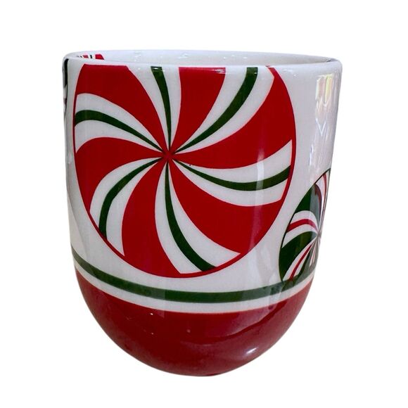 Set of 2 Vintage Pier 1 Hand Painted Red White Green 'CANDY CANE' Coffee Tea Mug - Picture 9 of 16
